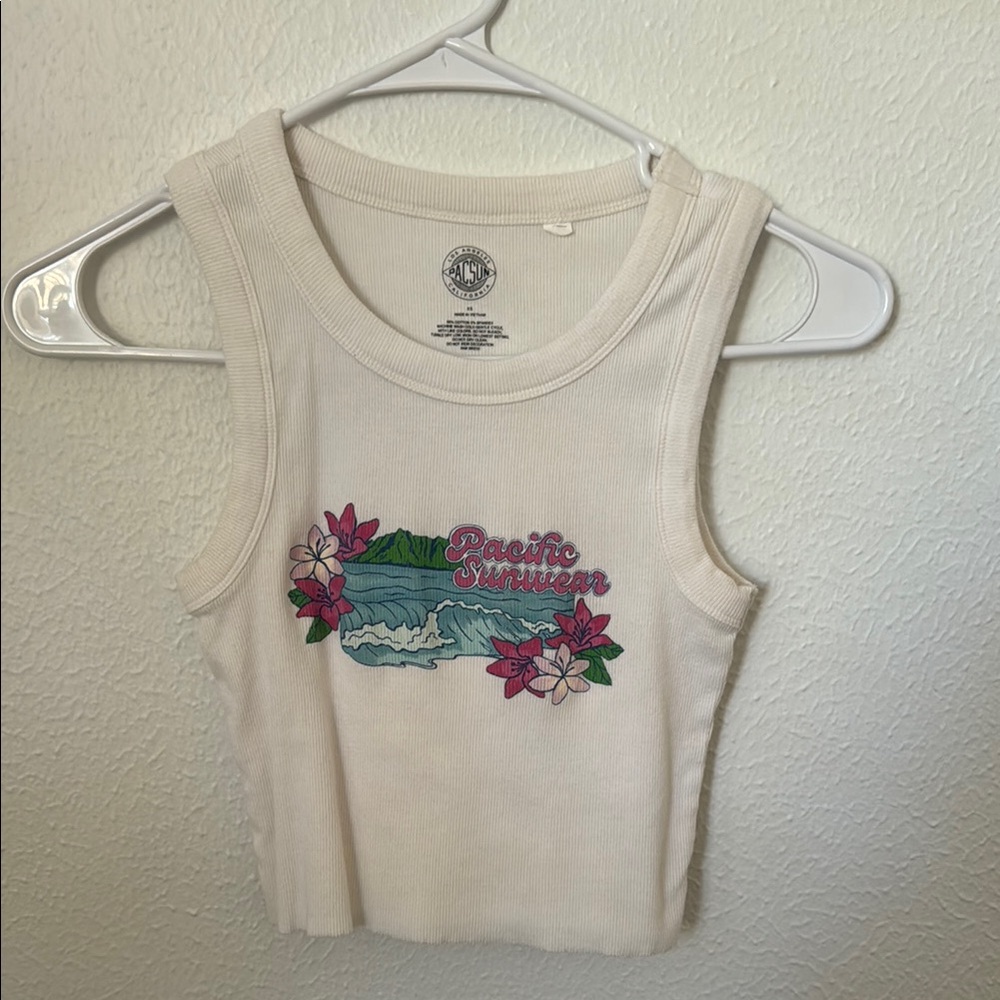 Pacific Sunwear Cream Ribbed Crop Tank Top